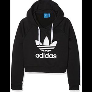 NEW ADIDAS ORIGINALS BLACK HOODIE CROP SWEATSHIRT